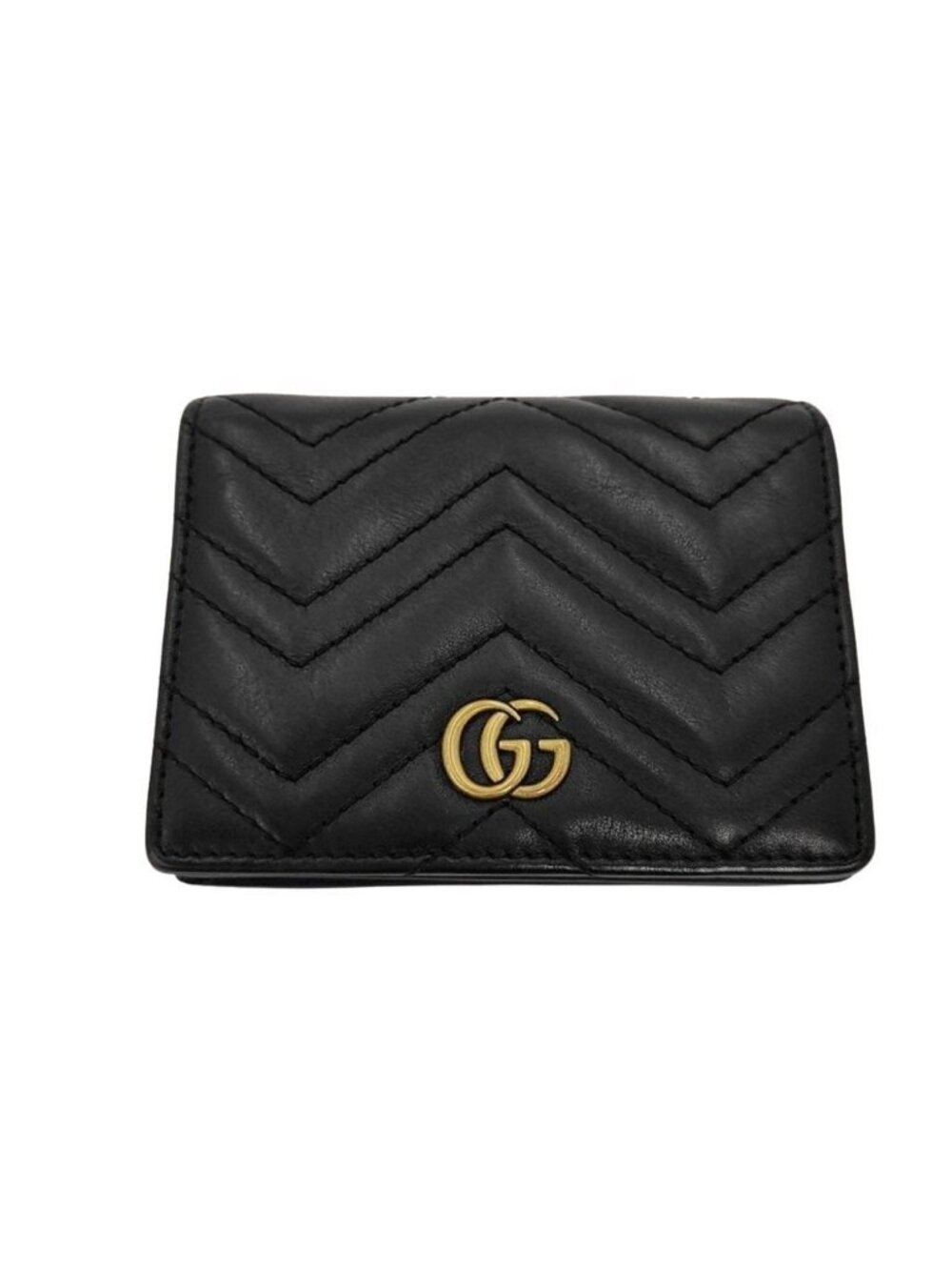 Gucci Bifold Wallet GG Marmont Black Leather Gold